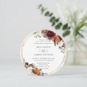 オレンジブルゴーニュアイボリーフローラ金ゴールドグリーン結婚リー 招待状 (スタンド正面)