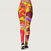 オレンジブルゴーニュフラワーサイケデリックデザインレギンス レギンス (裏面)
