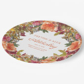 オレンジブルゴーニュフローラグリーンリーウェディングレセプション ペーパープレート (アングル)