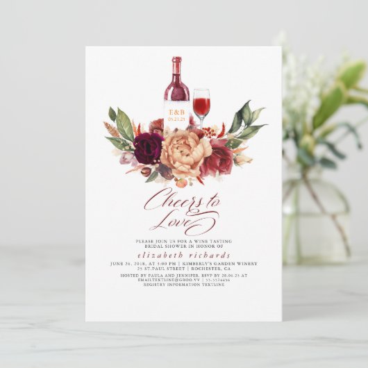 オレンジブルゴーニュフローラワインテイスティングブライダルシャワー 招待状 (スタンド正面)