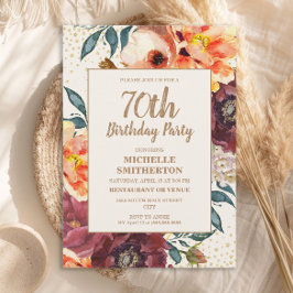 オレンジブルゴーニュ秋フローラ金ゴールドグリッター70th 招待状