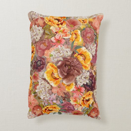 オレンジブルゴーニュ秋秋ウォーターカラーフローラ アクセントクッション (裏面(縦))