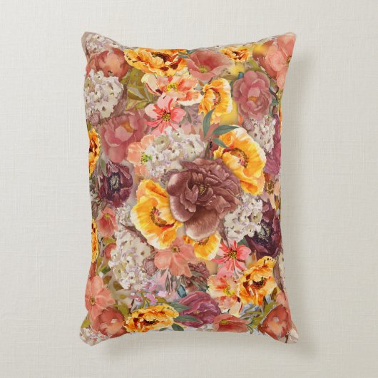 オレンジブルゴーニュ秋秋ウォーターカラーフローラ アクセントクッション (正面(垂直))