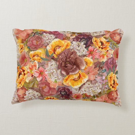 オレンジブルゴーニュ秋秋ウォーターカラーフローラ アクセントクッション (裏面)