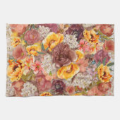 オレンジブルゴーニュ秋秋ウォーターカラーフローラ キッチンタオル (横)