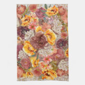 オレンジブルゴーニュ秋秋ウォーターカラーフローラ キッチンタオル (縦)