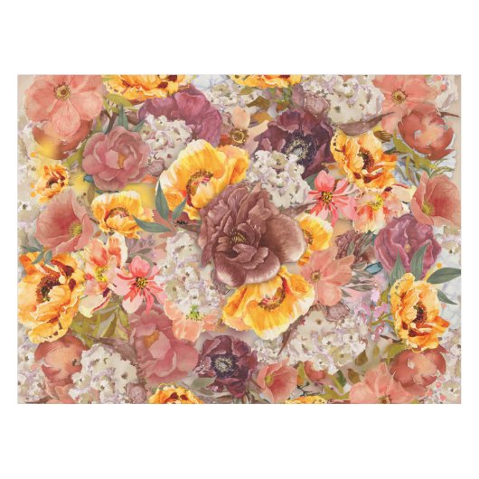 オレンジブルゴーニュ秋秋ウォーターカラーフローラ テーブルクロス (正面(横))