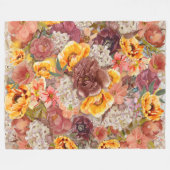 オレンジブルゴーニュ秋秋ウォーターカラーフローラ フリースブランケット (正面(横))