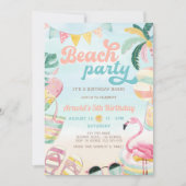 オレンジブルーかわいいビーチ誕生日パーティーの招待状 招待状 (正面)