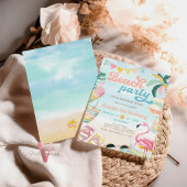 オレンジブルーかわいいビーチ誕生日パーティーの招待状 招待状