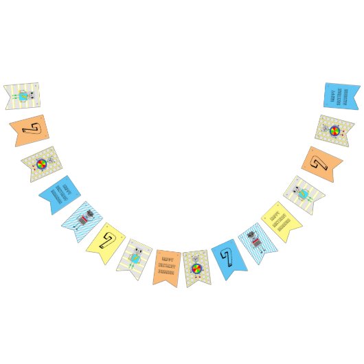 オレンジブルーとイエローロボット誕生日 パーソナライズされた バンティングフラッグ (全)