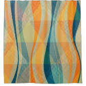 オレンジブルーとベージュの抽象芸術ストライプ シャワーカーテン (正面)