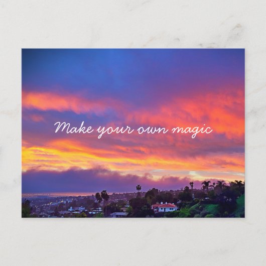 オレンジブルーのサンセット写真が自分の魔法 ポストカード (正面)
