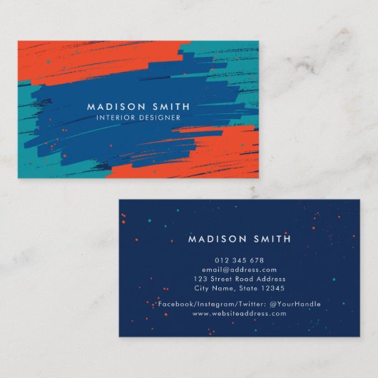 オレンジブルーのティール(緑がかった色)ストモダンローク 名刺 (正面/裏面)