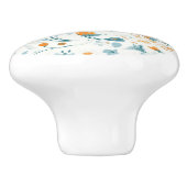 オレンジブルーのレトロな花柄 セラミックノブ (側面)