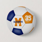オレンジブルーの女の子の男の子サッカーチームカラー 缶バッジ (正面)