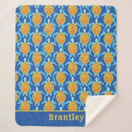 オレンジブルーよくはしゃぐシーウミガメデザイン シェルパブランケット