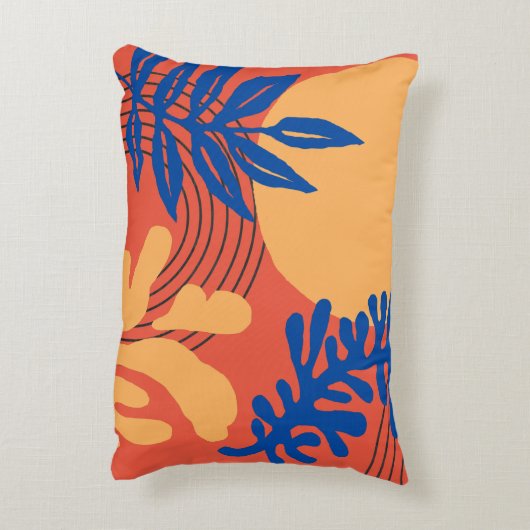 オレンジブルーイエロー抽象芸術植物形体 アクセントクッション (裏面(縦))