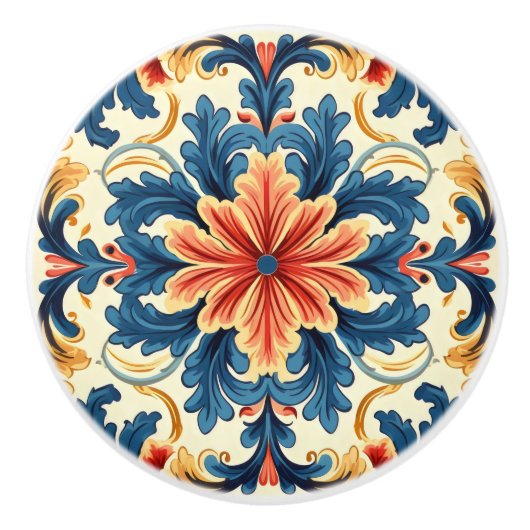 オレンジブルーイタリアンタイル セラミックノブ (正面)