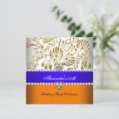 オレンジブルーエレガント金ゴールドダマスクパールパーティー 招待状 (スタンド正面)