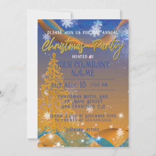 オレンジブルークリスマス企業のパーティの招待状 招待状 (正面)