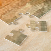 オレンジブルーグレーサンセットシルボートウォーターカラーアート ジグソーパズル (側面)