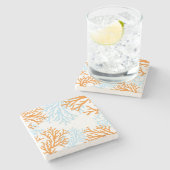 オレンジブルーコーラルマーブルストーンコースター ストーンコースター (横)