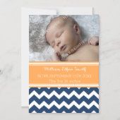 オレンジブルーシェブロン新生児磁気カード マグネット招待状 (正面)