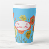 オレンジブルーシャビケシのケシの水の色マグカップ カフェラテマグ (正面)