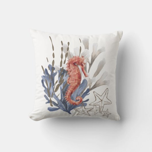 オレンジブルーシーホースコーラルスターフィッシュ航海のビーチ クッション (正面)