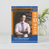 オレンジブルースクールカラー卒業写真プライド 招待状 (スタンド正面)