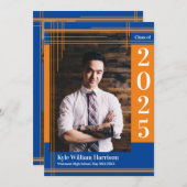 オレンジブルースクールカラー卒業写真プライド 招待状 (正面/裏面)