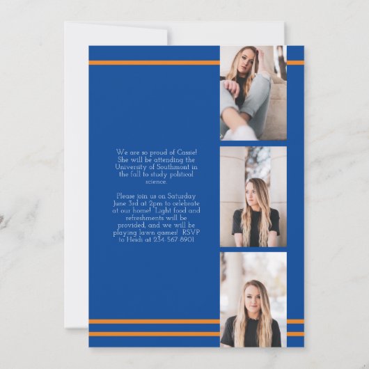 オレンジブルースクールカラー卒業発表 招待状 (裏面)