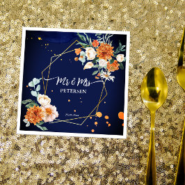 オレンジブルーセージ花ネイビーブルー名前をカスタムする スタンダードカクテルナプキン