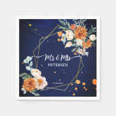 オレンジブルーセージ花ネイビーブルー名前をカスタムする スタンダードカクテルナプキン (正面)