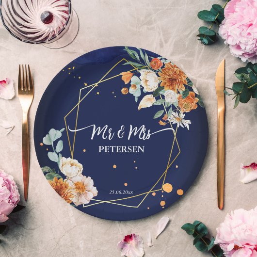 オレンジブルーセージ花ネイビーブルー名前をカスタムする ペーパープレート