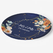 オレンジブルーセージ花ネイビーブルー名前をカスタムする ペーパープレート (アングル)