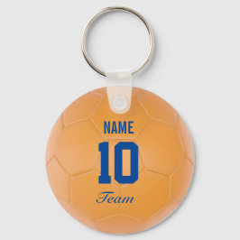 オレンジブルーチームサッカーボールパーソナライズされた名 キーホルダー