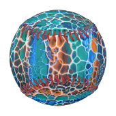 オレンジブルーティール（緑がかった色）ステンドグラス抽象化 野球ボール (裏面)