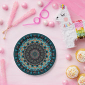 オレンジブルーティール（緑がかった色）ブラックマンダラ ペーパープレート (パーティー)