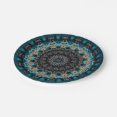 オレンジブルーティール（緑がかった色）ブラックマンダラ ペーパープレート (アングル)