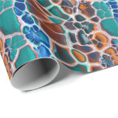 オレンジブルーティール（緑がかった色）モザイクのステンドグラス抽象化 ラッピングペーパー (ロールコーナー)