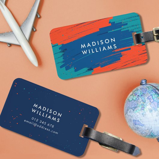 オレンジブルーティール（緑がかった色）鮮やかモダンストロはっきりしたーク ラゲッジタグ