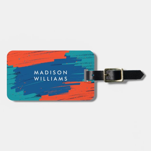 オレンジブルーティール（緑がかった色）鮮やかモダンストロはっきりしたーク ラゲッジタグ (正面横)