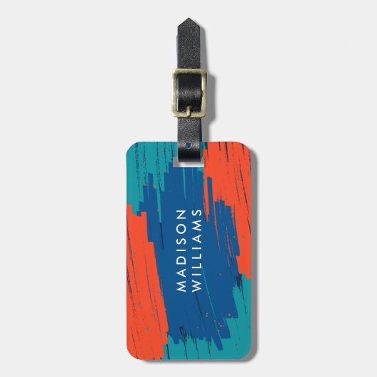 オレンジブルーティール（緑がかった色）鮮やかモダンストロはっきりしたーク ラゲッジタグ (正面縦)