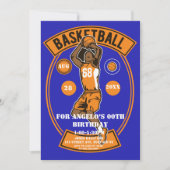 オレンジブルーバスケットボールバースデーパーティー招待状 (正面)