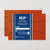 オレンジブルーバスケットボールバー（ユダヤ教の）バル・ミツバーRSVPカード 出欠カード (正面/裏面)