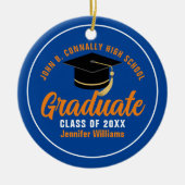 オレンジブルーパーソナライズされた2025年卒業 セラミックオーナメント (正面)