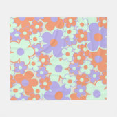 オレンジブルーパープルトロピカルボタニカル フリースブランケット (正面(横))