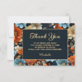 オレンジブルーフラワーズブラック誕生日ありがとう サンキューカード (正面)